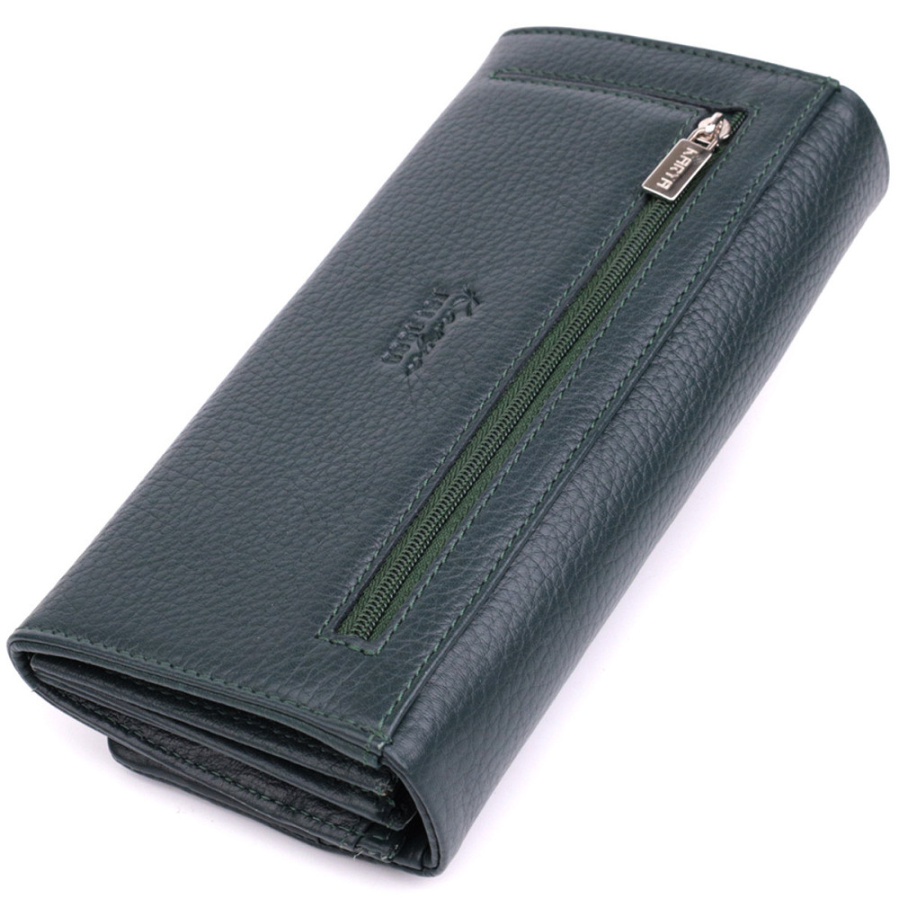 Горизонтальний жіночий гаманець з натуральної шкіри KARYA 22852 Зелений Київ - фото 2