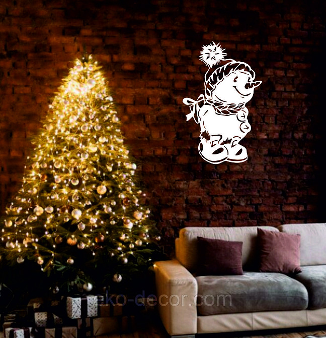 Декоративное настенное Панно «Снеговик», Декор на стену 90*56 см, Белый Киев - изображение 1