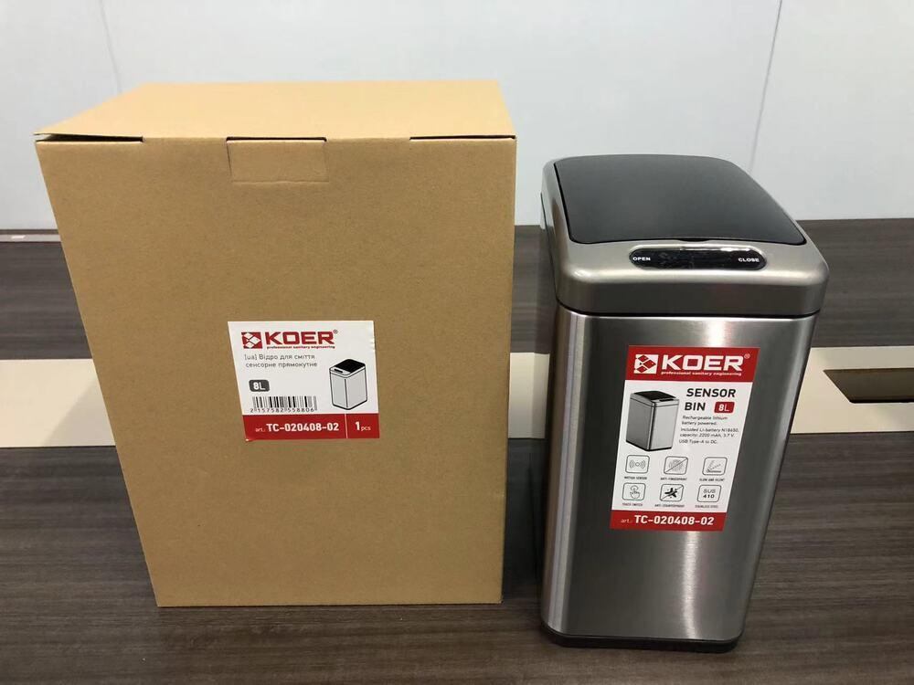 Відро для сміття сенсорне прямокутне Koer TC-020408-02 8 л колір нержавійка (KR5588) ( 20201 ) Харьков - изображение 12