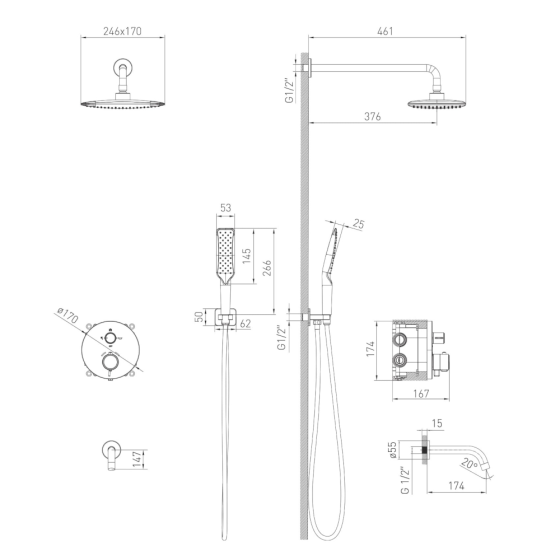 Душевая система с термостатом для ванны Volle SISTEMA P cromo 1584.091001 с изливом Киев
