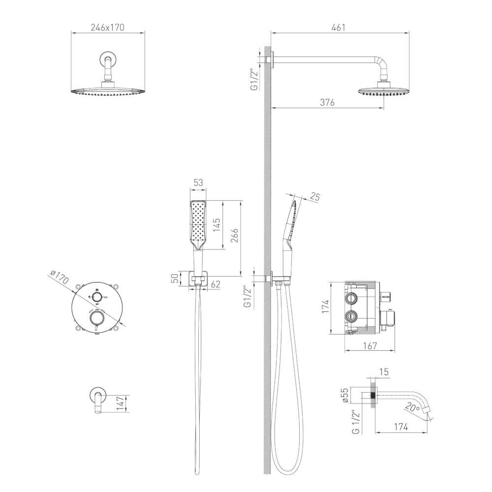 Душевая система с термостатом для ванны Volle SISTEMA P cromo 1584.091001 с изливом Киев - изображение 6