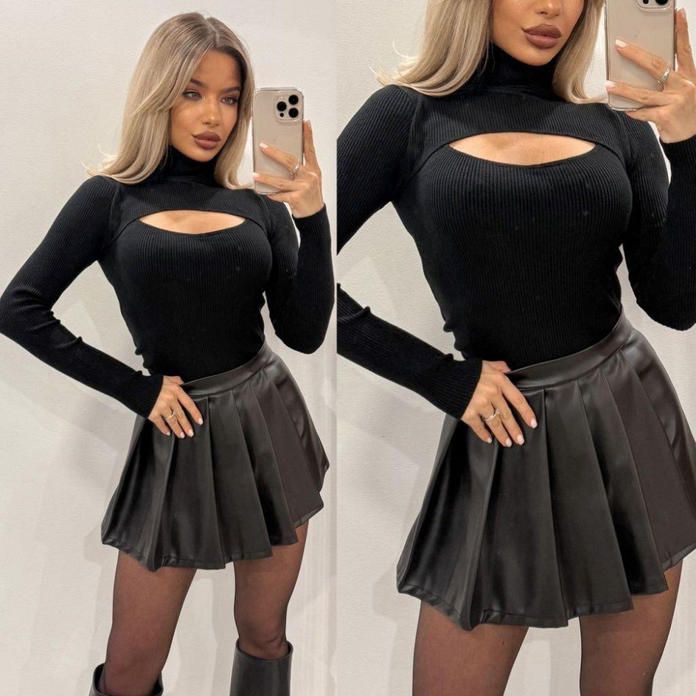 Жіноча трендова міні спідниця-шорти з еко-шкіри Одеса - фото 1