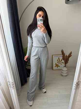 Женский стильный повседневный костюм двойка турцкий рубчик Серый, 50/52 Одесса