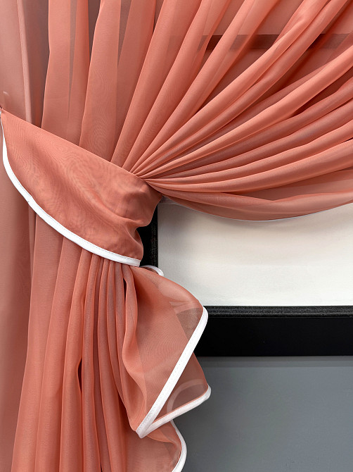 Кухонні шторки VR-Textil № 101к з підв'язками кораловий з білим 300х170 см (52-1223) Київ - фото 3