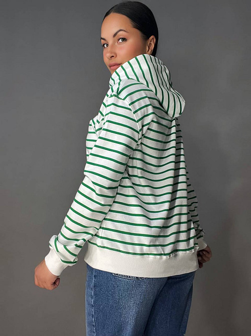 Толстовка женская Pepper&mint 24-01 в полоску на молнии с капюшоном зеленая, зеленый, one size Киев - изображение 15