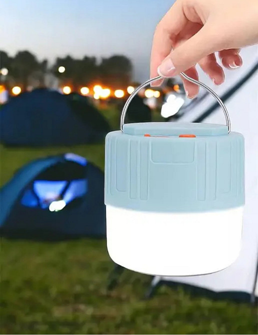 Фонарик аккумуляторный светодиодный с USB разъёмом для кемпинга 8 на 8 см голубой Киев - изображение 5