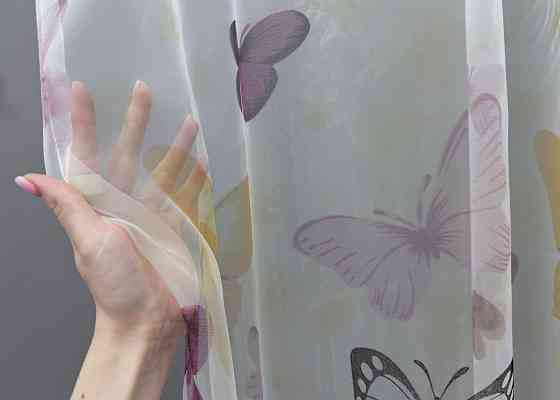 Тюль органза з великим різнокольоровим принтом "Метелики" 982т Київ