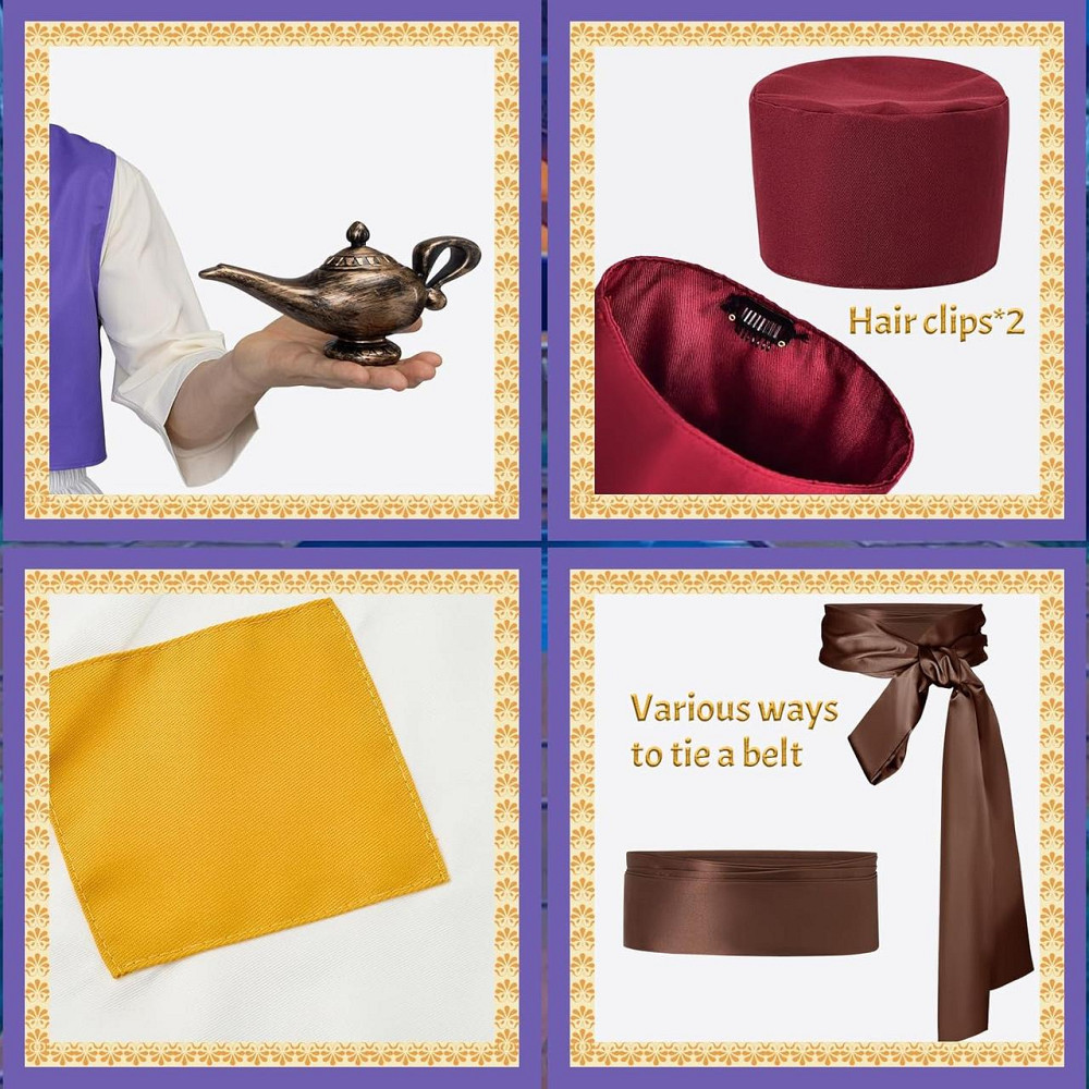 Костюм Аладдін Prince Ali біло-золотистий арабський жилет штани сорочка капелюх лампа карнавальний Київ - фото 4