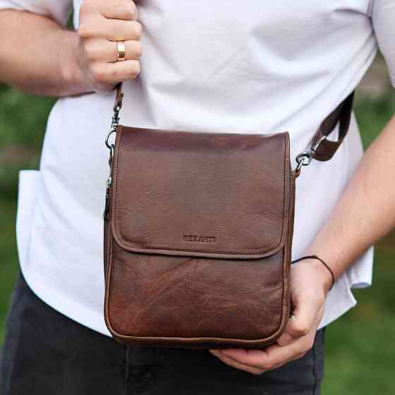 Мужская барсетка Tiding Bag с клапаном через плечо (24 х 20 х 6 см) с гладкой кожи (Коричневый) Винница