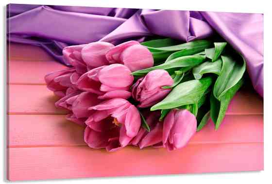 Картина полотно у вітальню / спальню  Рожеві Тюльпани    MLP_392 ( 60х30см ) 70x140 см Київ