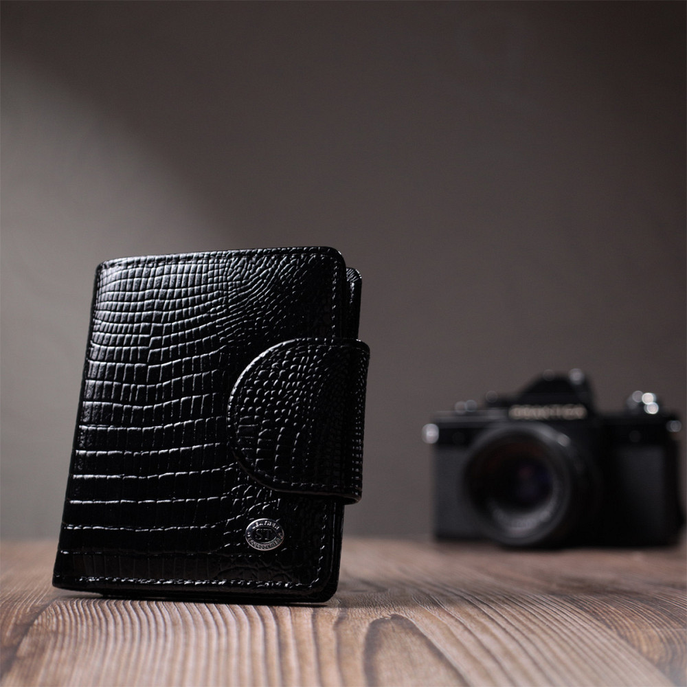 Гаманець для жінок середнього розміру з натуральної шкіри ST Leather 22686 Чорний Київ - фото 3