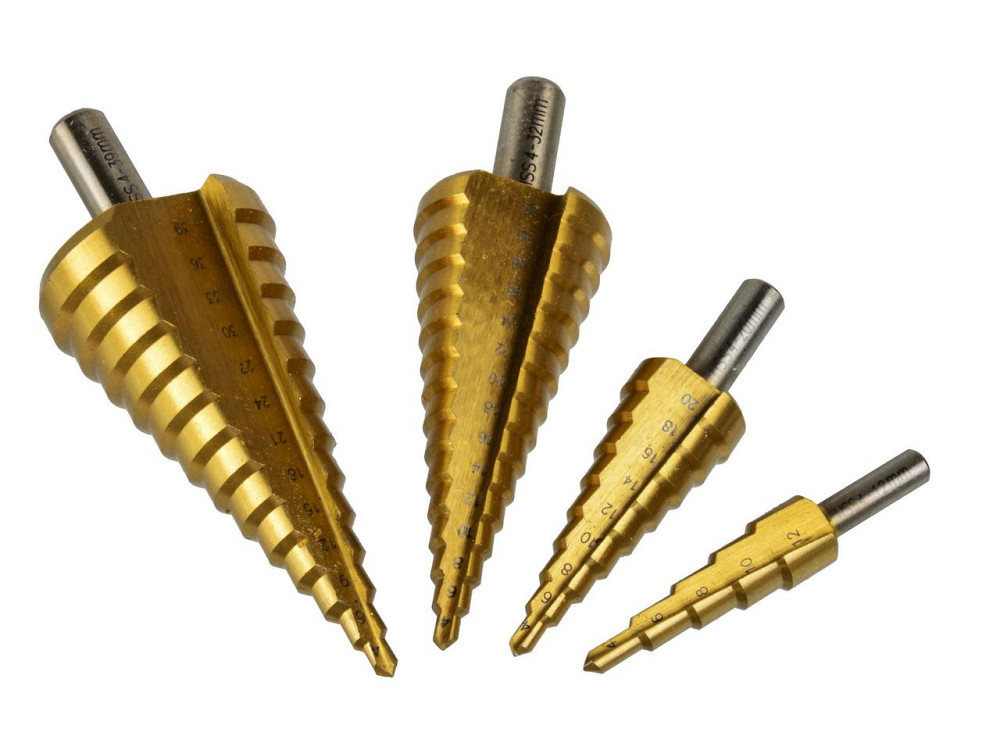 Свердла металу ступеневі "GEKO" [комплект 4шт] HSS-tyt  4,0-(12,0 / 20,0 / 32,0 / 39,0)мм в дерев'яному кейсі Киев - изображение 5