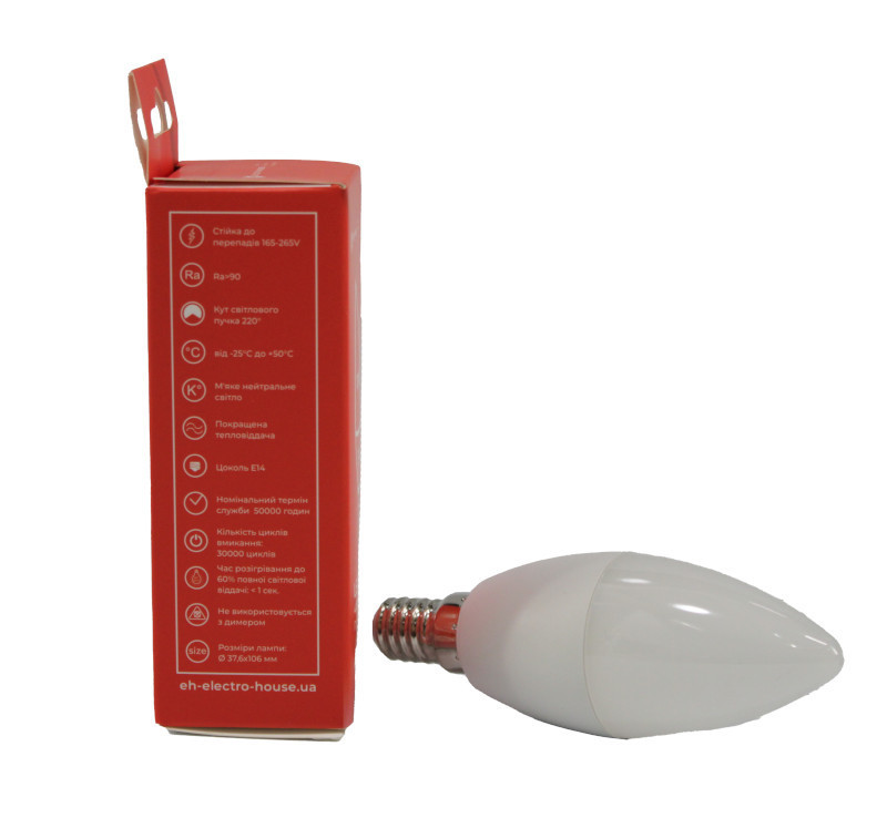 LED лампа С37  10Вт E14  4100К 900 Лм  165-265 В Дніпро - фото 3