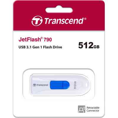 USB флеш накопитель Transcend 512GB JetFlash 790 White USB 3.1 (TS512GJF790W) Винница