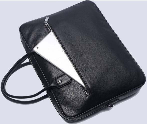 Кожаная мужская сумка для ноутбука 40х30х8, офисный деловой портфель Tiding Bag M364A черный Каменское - изображение 16