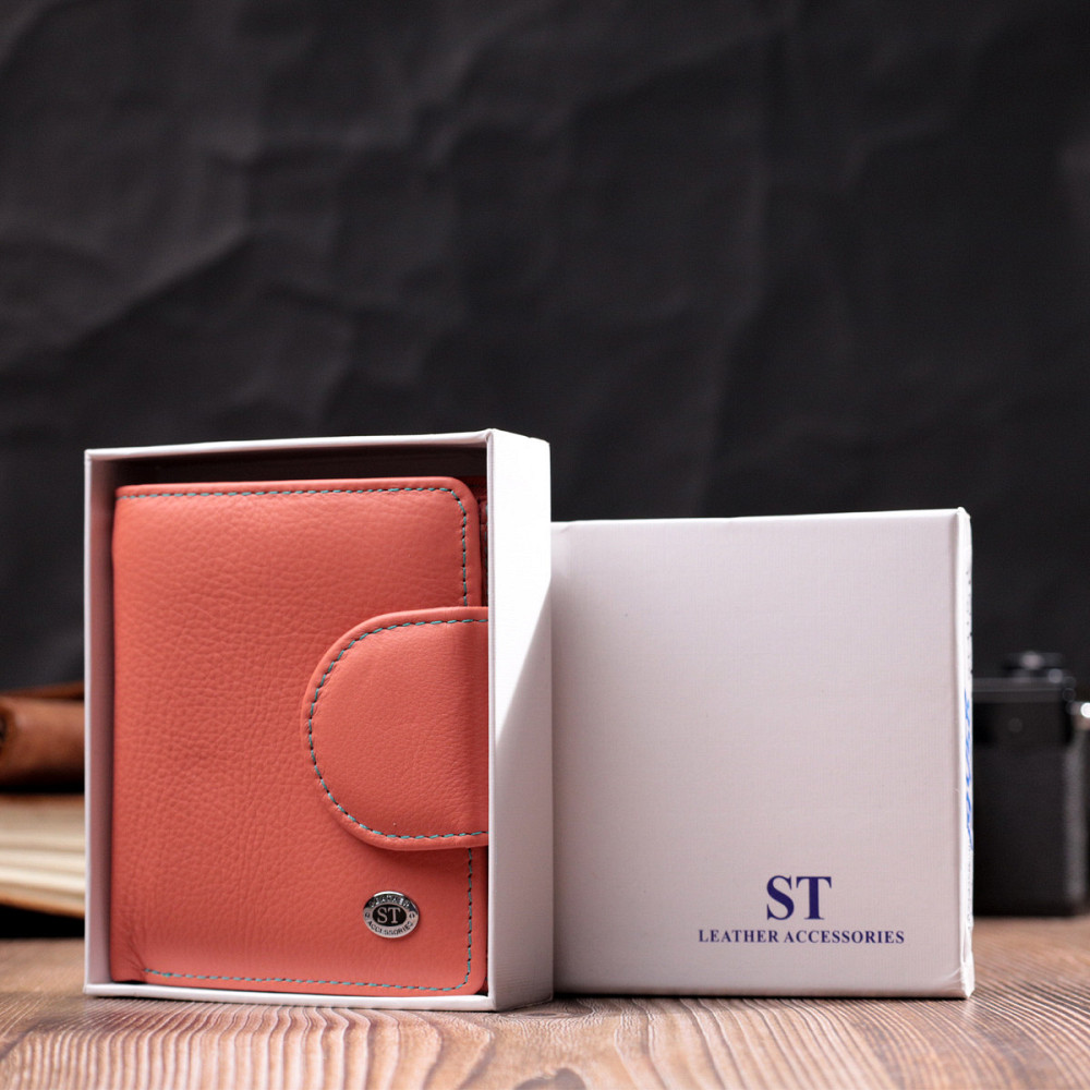 Стильный кожаный кошелек с монетницей снаружи для женщин Оранжевый (ST Leather) Киев - изображение 4