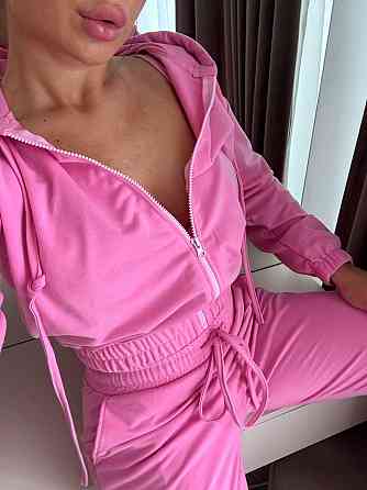 Жіночий повсякденний прогулянковий костюм-трійка: кофта топ і штани двонитка Рожевий, 46/48 Одеса