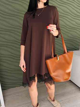 Плаття трапеція з мереживом "Emma" |  Норма та батал Шоколадний, 50-52 Київ