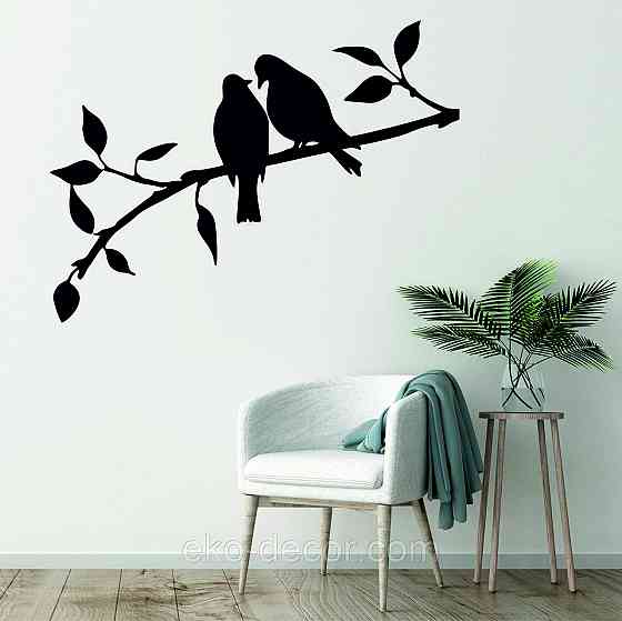Декоративное настенное Панно «Две птички», Декор на стену 90*26 см, Черный Киев