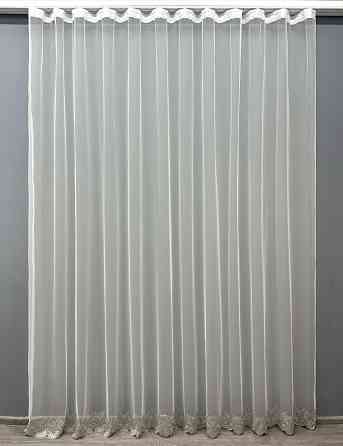 Тюль VR-Textil 1697т Грек-сітка з вишивкою Молочний з сірим 200х250 см (42-0982) Київ