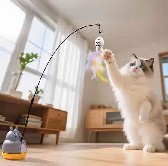 Интерактивная игрушка котик на палочке рыбка с колокольчиком 70 см разноцветный Киев