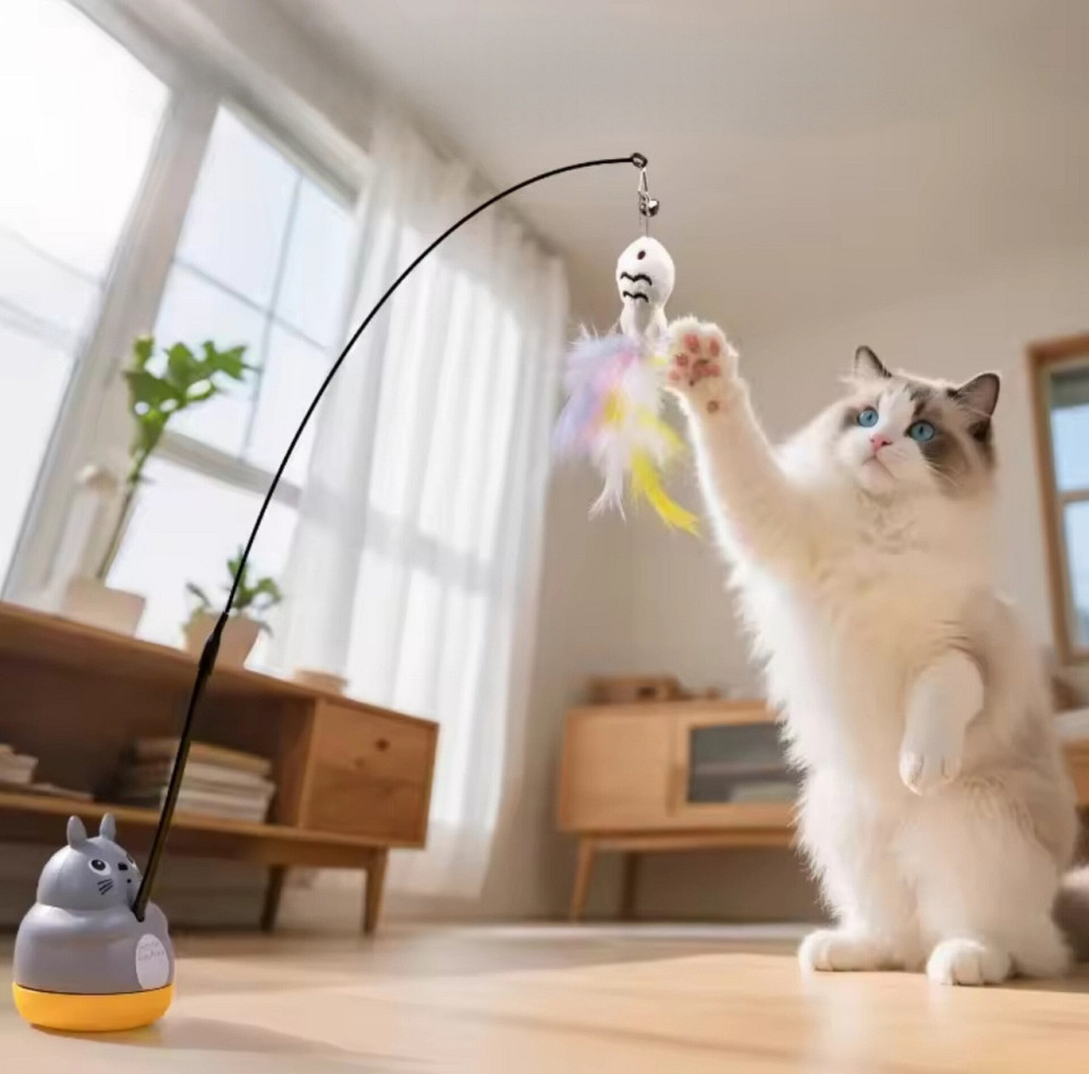 Интерактивная игрушка котик на палочке рыбка с колокольчиком 70 см разноцветный Київ - фото 2