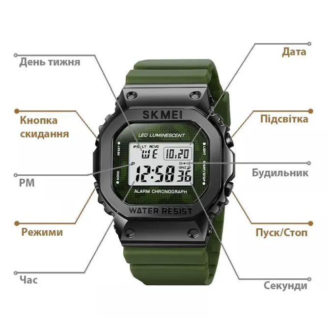 Чоловічий наручний спортивний годинник Skmei 1851 Зелений Вінниця - фото 7