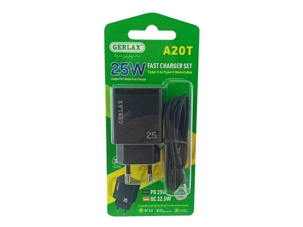 Сетевое зарядное устройство Type-C A20T 1USB/PD25W черное ТМ GERLAX Киев - изображение 1