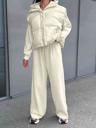 Жіночий стильний теплий костюм-трійка з турецької двонитки + плащівка емі Айворі, 44 Одеса