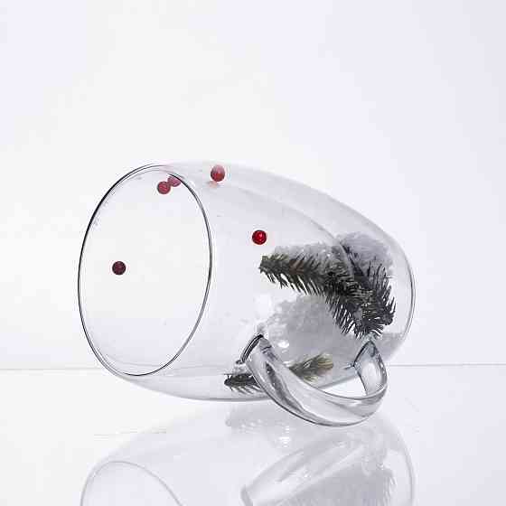 Чашка скляна з подвійними стінками з новорічним декором гілочка з ялинки 350 мл 64486-44 Коломыя