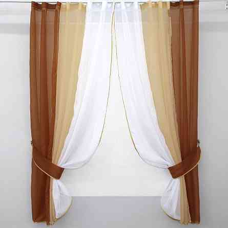 Кухонні штори VR-Textil № 054к комбіновані коричневий з бежевим і білим 400х170 см (50-640) Київ