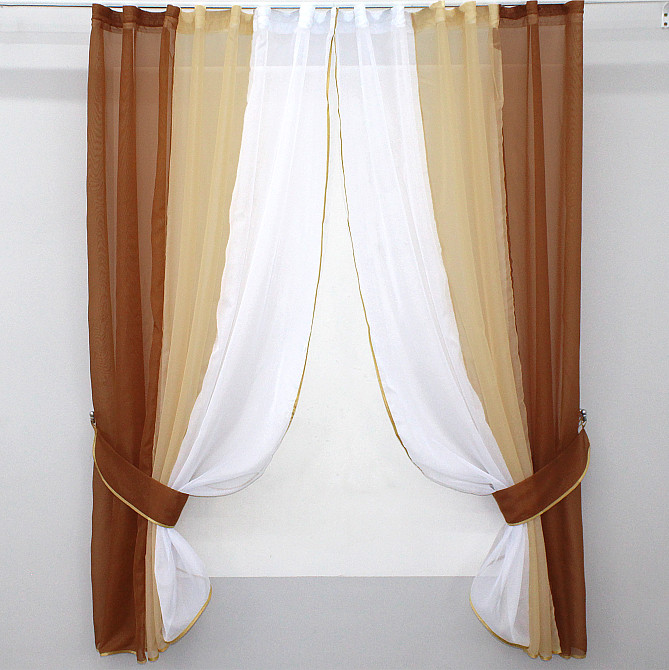 Кухонні штори VR-Textil № 054к комбіновані коричневий з бежевим і білим 400х170 см (50-640) Київ - фото 1