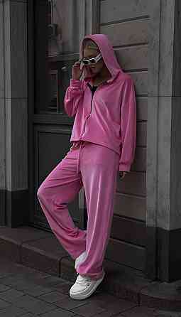 Жіночий прогулянковий костюм-двійка: кофта та штани з плюшевого велюру Рожевий, 46/48 Одеса