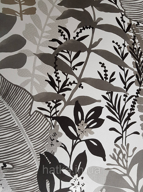 Шпалери флізелінові Decoprint Good Vibes 0.53х10 молодіжні дитячі тропіки рослини листя квіти сіро-чорні Київ - фото 1