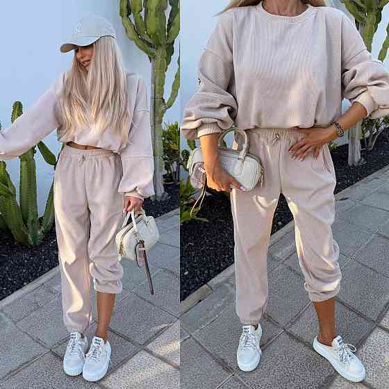 Женский стильный повседневный костюм двойка качественный турецкий вельвет Бежевый, 46/48 Одесса