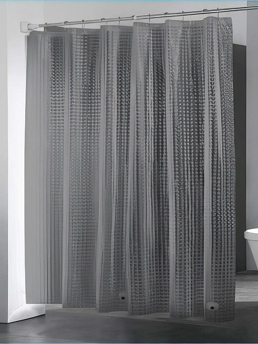 Шторка для душа и ванной комнаты с 3 магнитами-утяжелителями, цвет прозрачно-серый клетка Каменец-Подольский - изображение 3