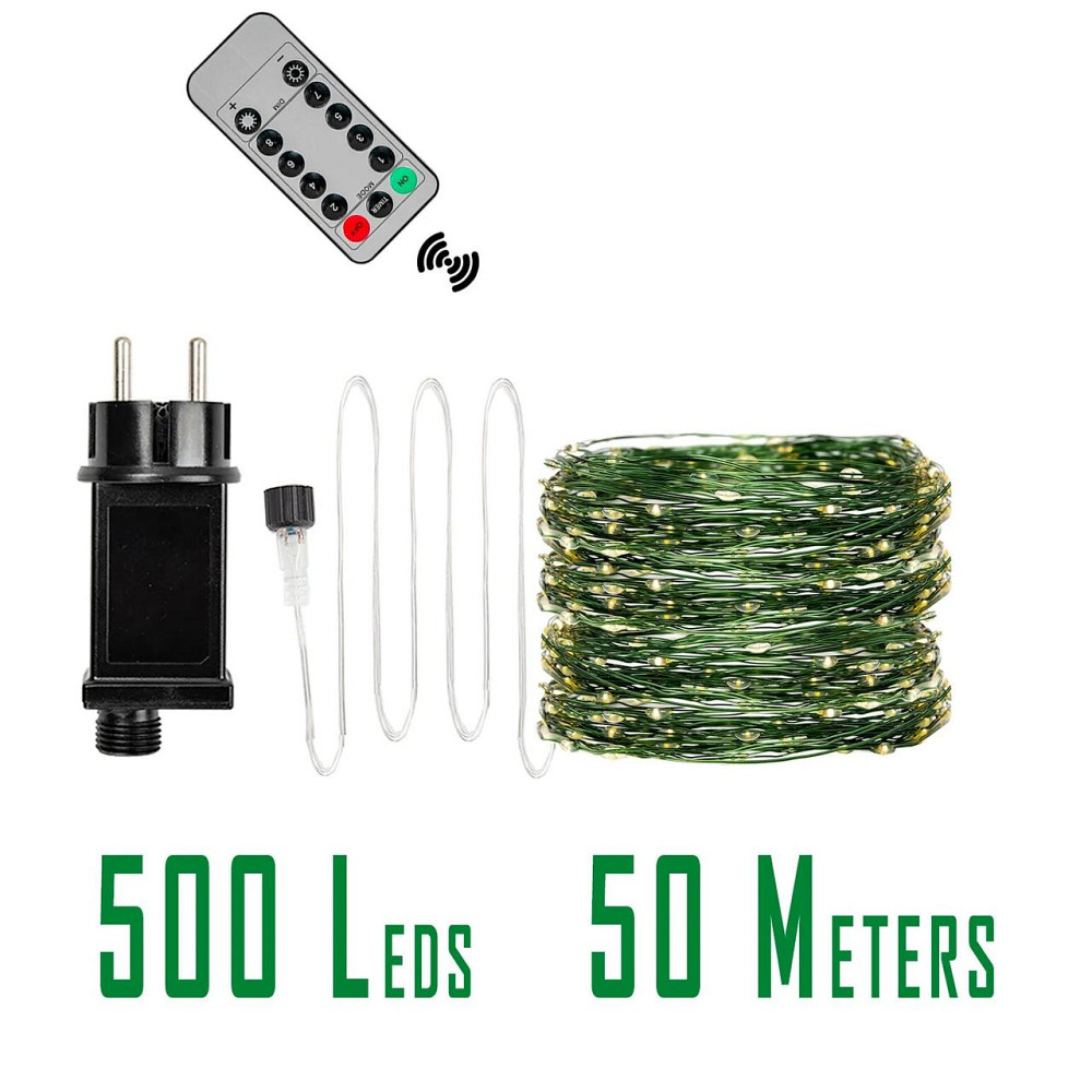 Гирлянда роса на зеленом проводе 50м 500лед NikiLight капля росы с режимами уличная на пульте белая Киев - изображение 2