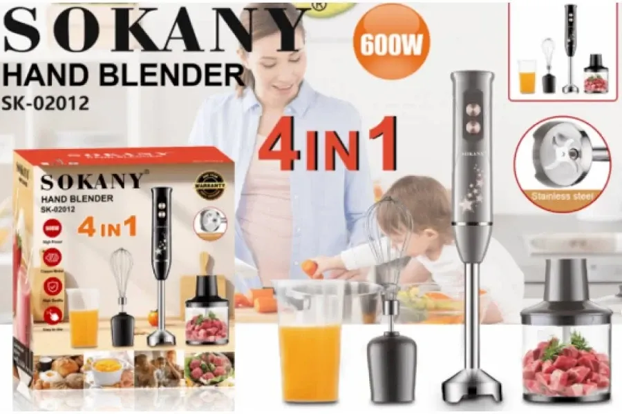 Блендер 4 в 1 Sokany SK-02012, 600 Вт, технология Power Bell, антибрызговый вал, съёмные аксессуары Одесса - изображение 1