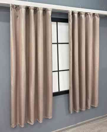 Комплект коротких штор VR-Textil Льон-блекаут Льон Мішковина № 1069ш Пудровий 130х170см 2 шт (35-0312) Київ