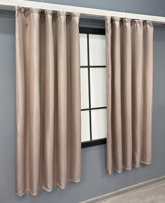 Комплект коротких штор VR-Textil Льон-блекаут Льон Мішковина № 1069ш Пудровий 130х170см 2 шт (35-0312) Київ - фото 3