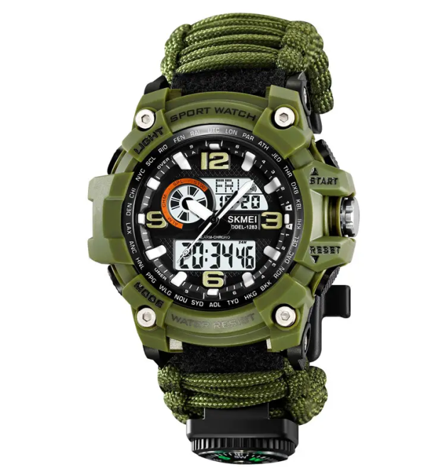 Годинник чоловічий спортивний наручний Skmei 1283 з паракордовим ремінцем (Зелений) Вінниця - фото 2