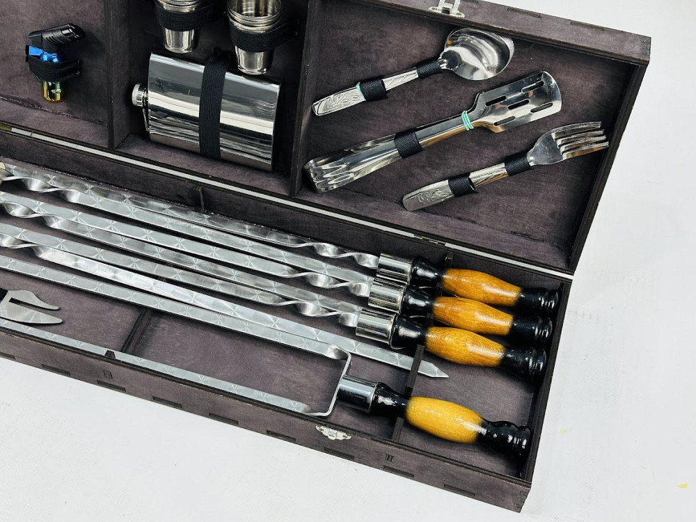 Подарунковий набір шампурів в кейсі ВУД НА 30 ПРЕДМЕТІВ Подарункові набори шампурів на подаруноу другу Тернопіль - фото 2