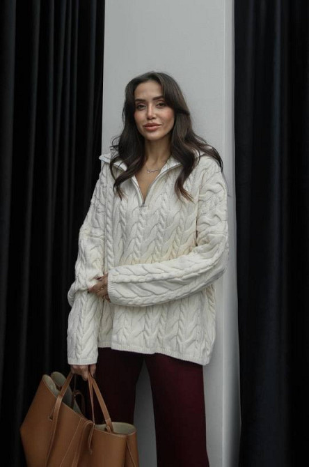 Женский классический оверсайз свитер с молнией машинная вязка Одесса - изображение 4