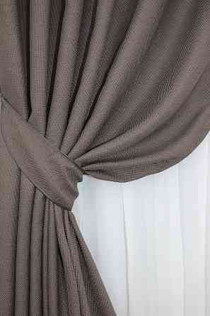 Шторна тканина льон-блекаут рогожка, колекція "Льон Мішковина" колір сіро-коричневий 1160ш Київ