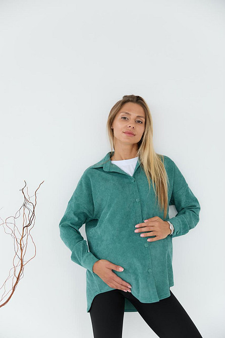 Женская рубашка для беременных стиля oversize из микровельвета Varna размер L-XL Lullababe темно-оливковая Кривой Рог - изображение 5