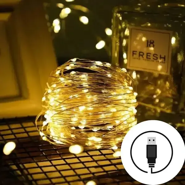 Гирлянда нить USB светодиодная для дома Роса Теплый белый 10 м Коломия - фото 2