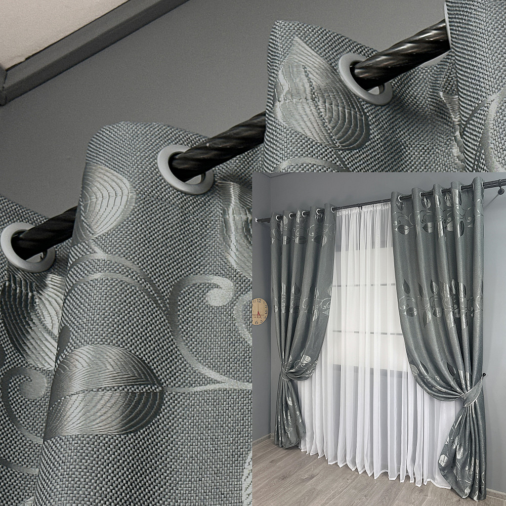 Комплект штор на люверсах VR-Textil Льон Рогожка № 1692ш Сірий 150х250 см 2 шт (37-0238) Київ - фото 1