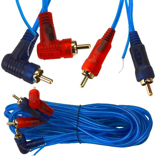 Шнур з'єднувальний , 2 штекера RCA - 2 штекера RCA кутових, "gold", діам.-3+1+3мм, прозоро-синій, 5м Полтава - фото 1