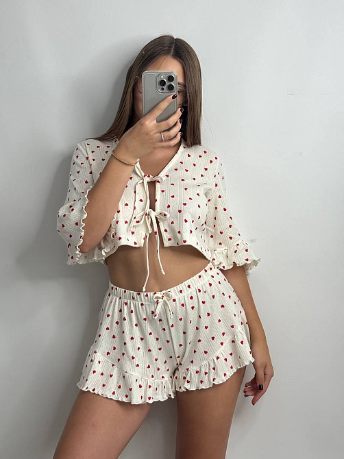 Жіночий комплект на зав'язках із шортами Червоні серця XL-2XL Харків - фото 2