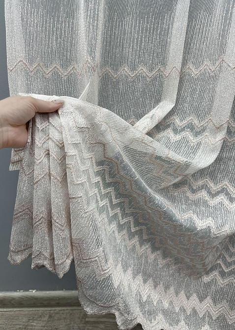 Тюль VR-Textil 1621т Льон з вишивкою і люрексом колір молочний з пудровим 300х270 см (42-0575) Київ - фото 6